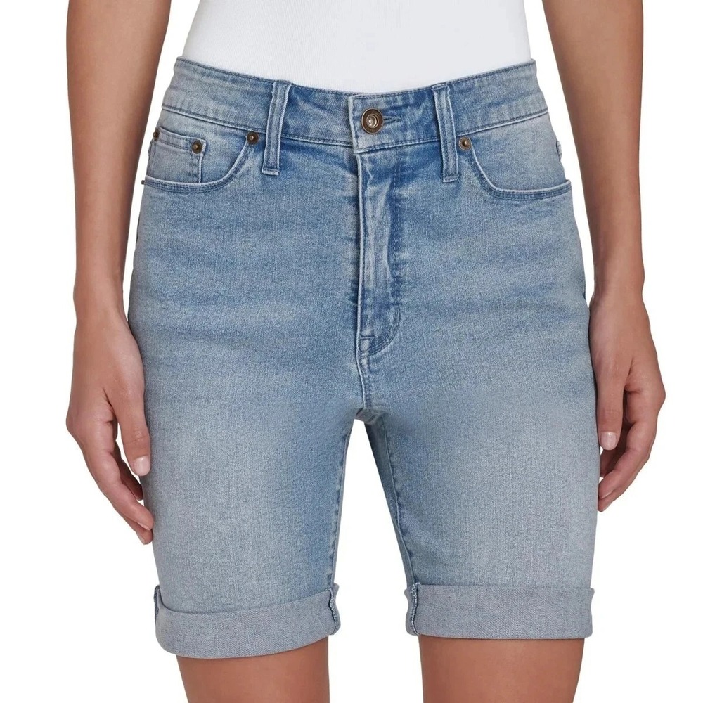 Size 6 -DKNY Women's Bermuda Jean Shorts Cuffed, Zipper Fly W/Pockets Light Blue